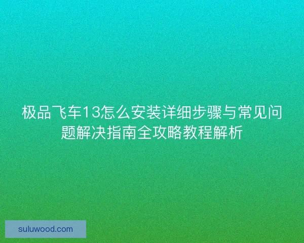 极品飞车13怎么安装详细步骤与常见问题解决指南全攻略教程解析